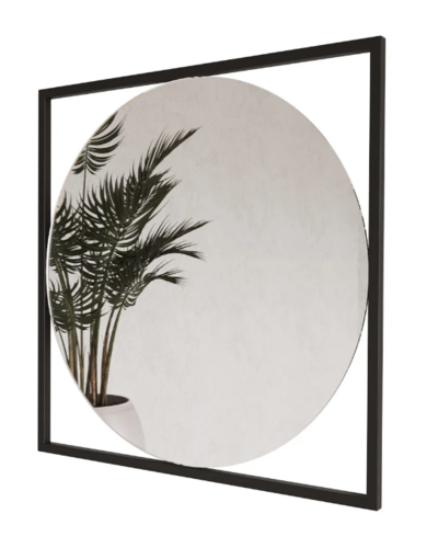 Дизайнерское настенное зеркало Glass Memory Image в металлической раме черного цвета 1040*1040